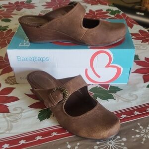 BareTraps Women's Tan Mules with Decorative Buckle